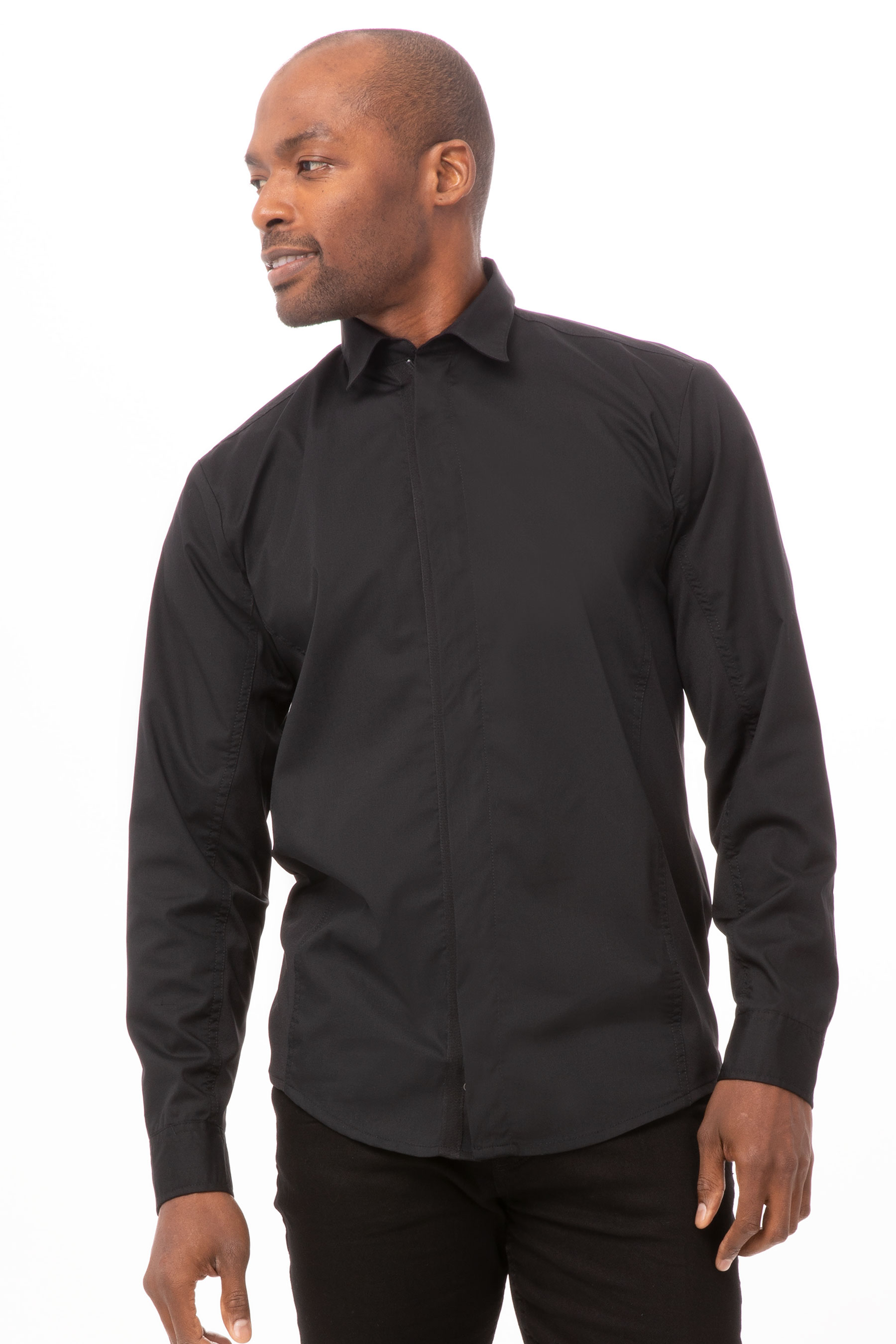 SHELBY Herrenhemd Zip-Front Schwarz XS